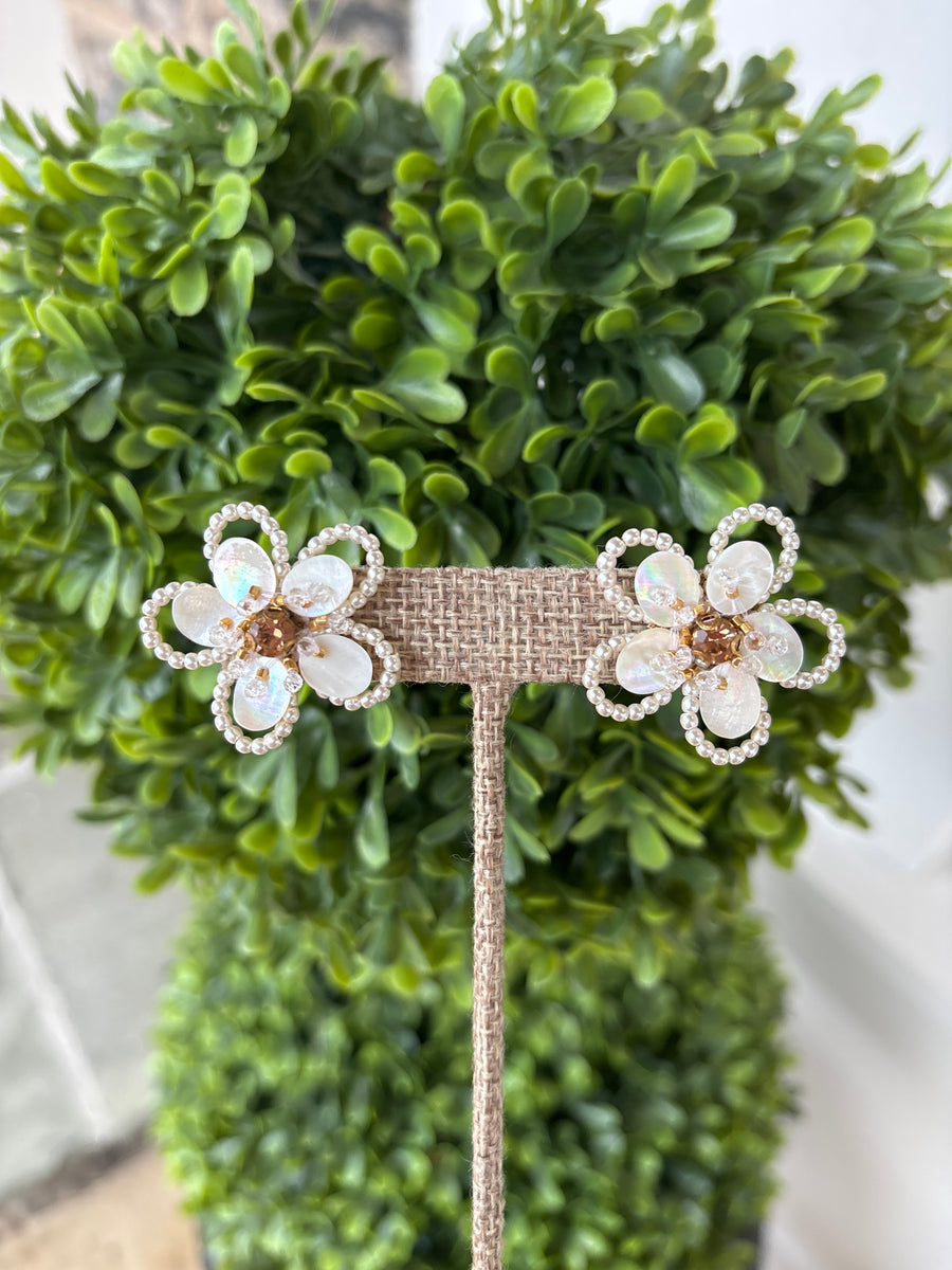 Mother of Pearl Flower Stud Earrings